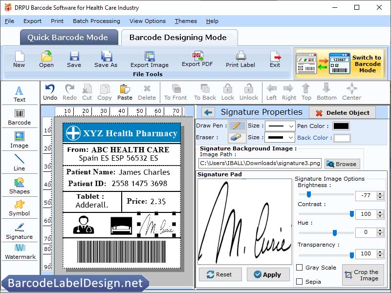 Barcode Generator for Hospitals screen shot