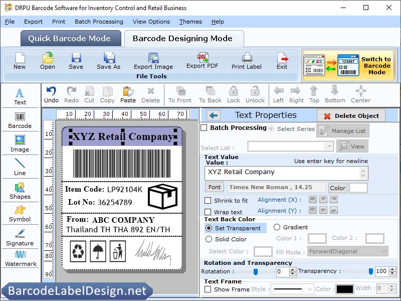 Retail Inventory Control Barcode Maker screen shot