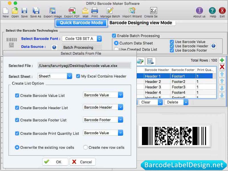 Screenshot of Mac Barcode Labels