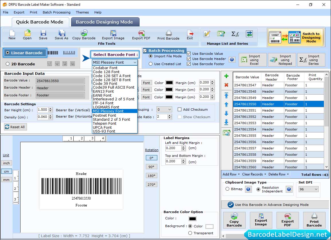 Barcode Settings