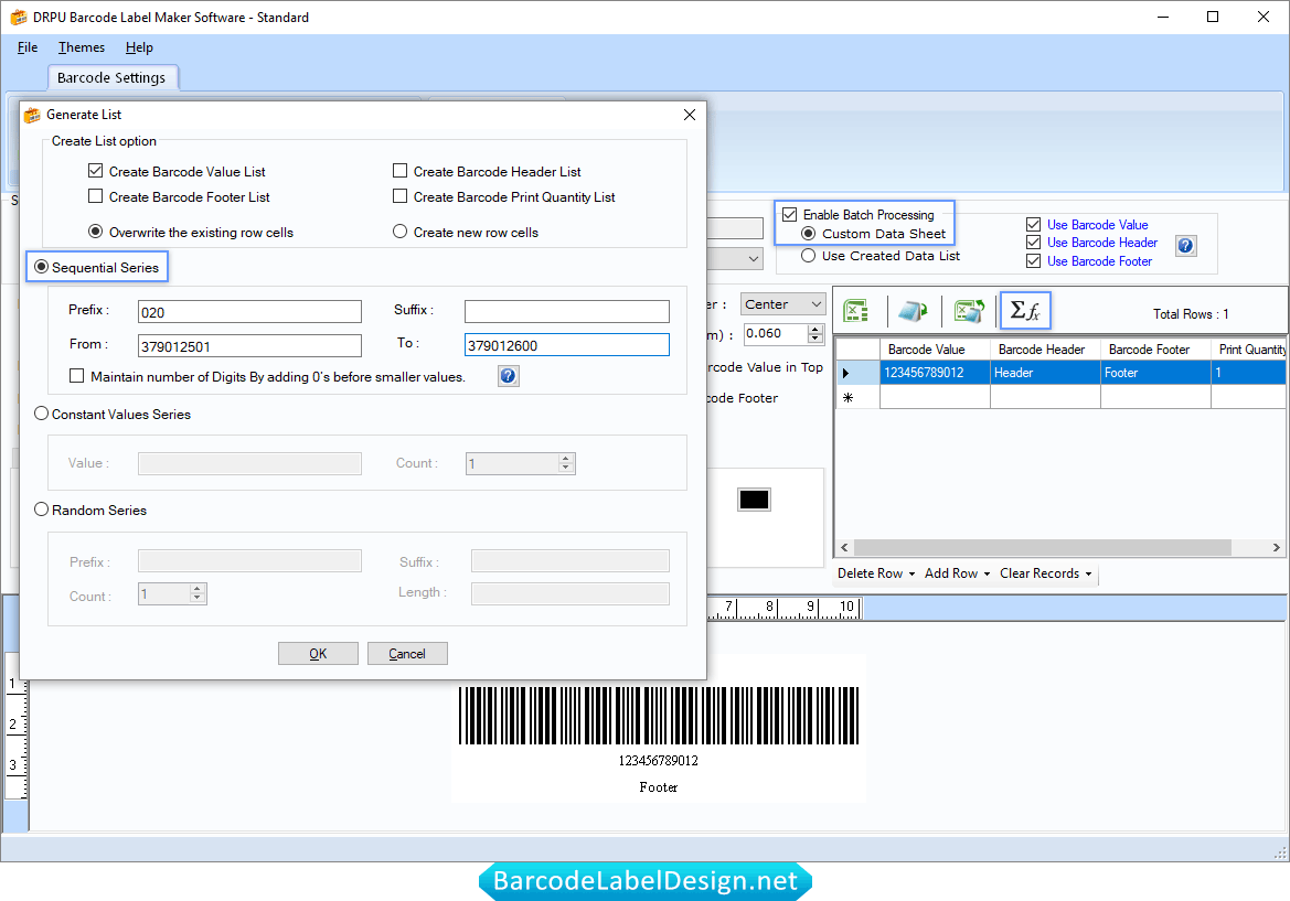 Generate List Barcode Standard Software Generate List Screenshots