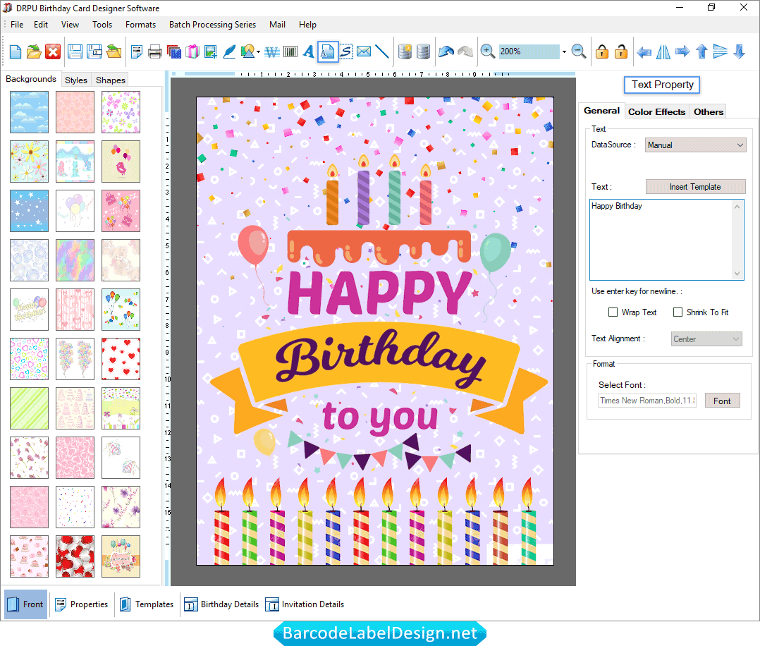 Birthday Cards Software Text Property Screenshots 