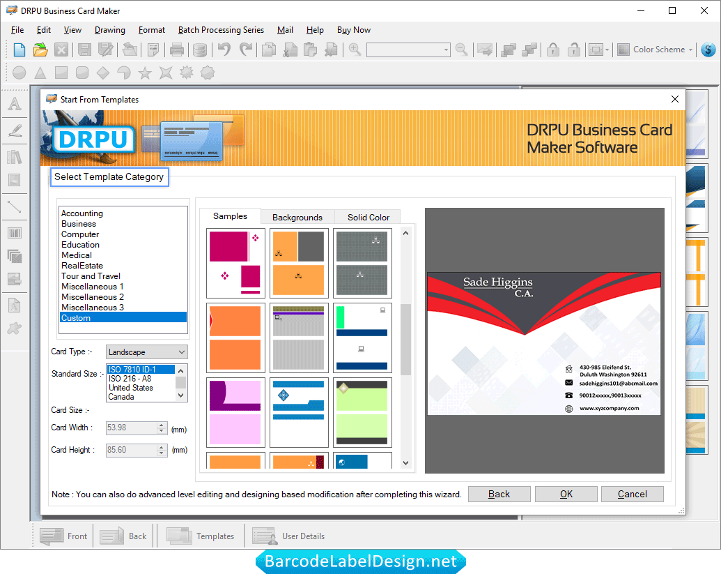 Business Card Software Select Templates Category Screenshots