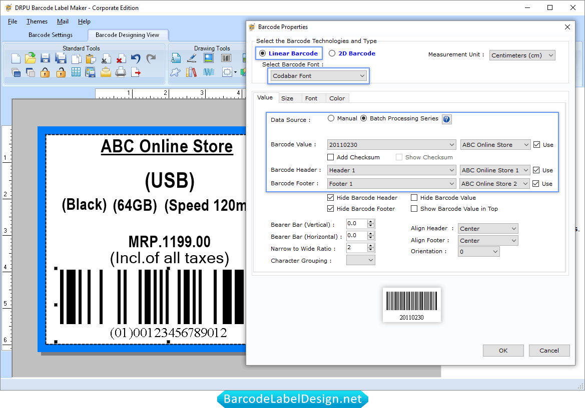 Corporate Edition barcode properties Screenshots
