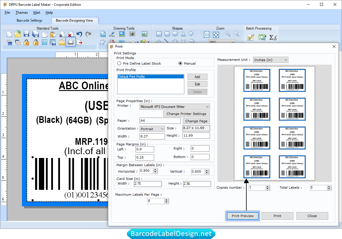 Barcode Label software (Corporate Edition) print Setting Screenshots