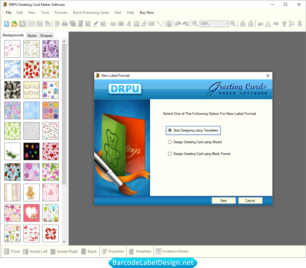 Greeting Card Software Select Option Screenshots