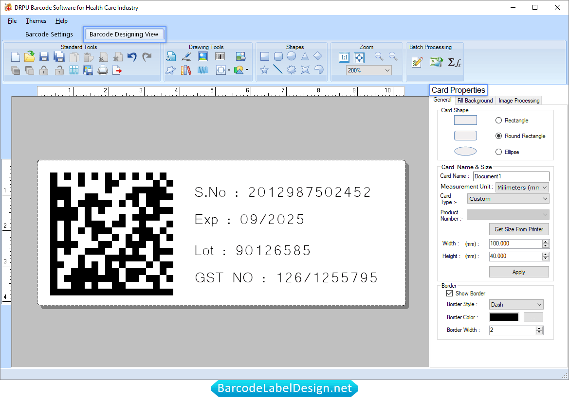 Card Properties Healthcare Barcode Software Card Properties Screenshots