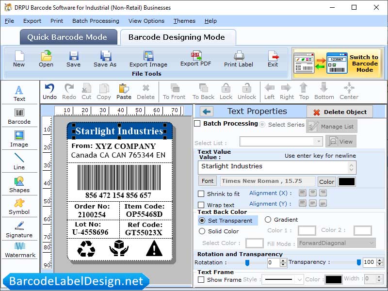 Screenshot of Inventory Barcode Labels Software