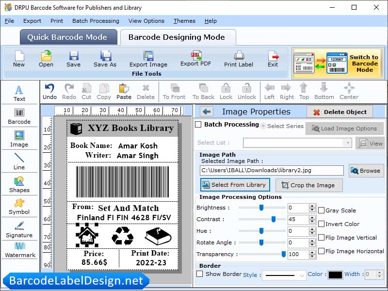 Screenshot of Library Barcode Design