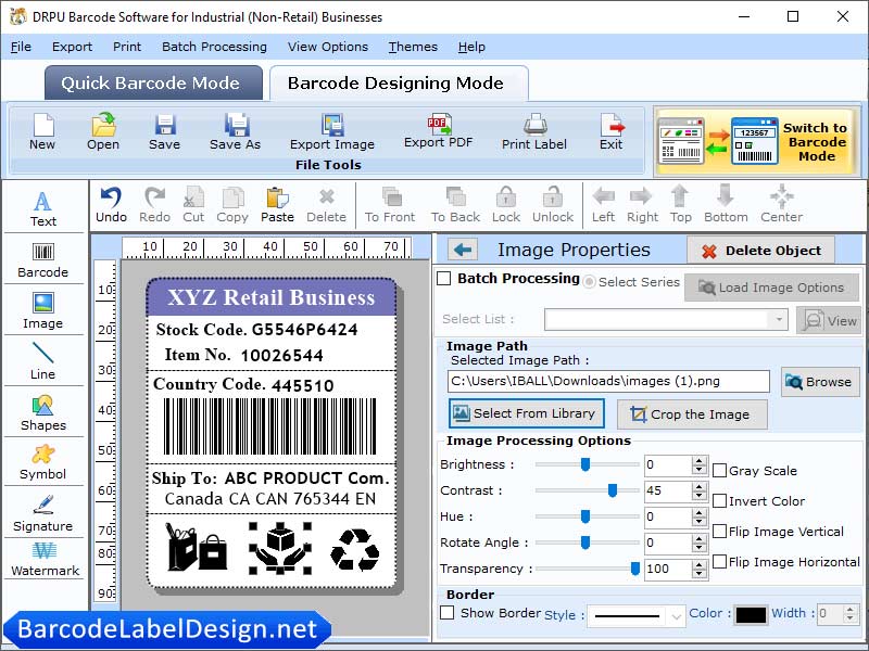 Screenshot of Industrial Barcode Design